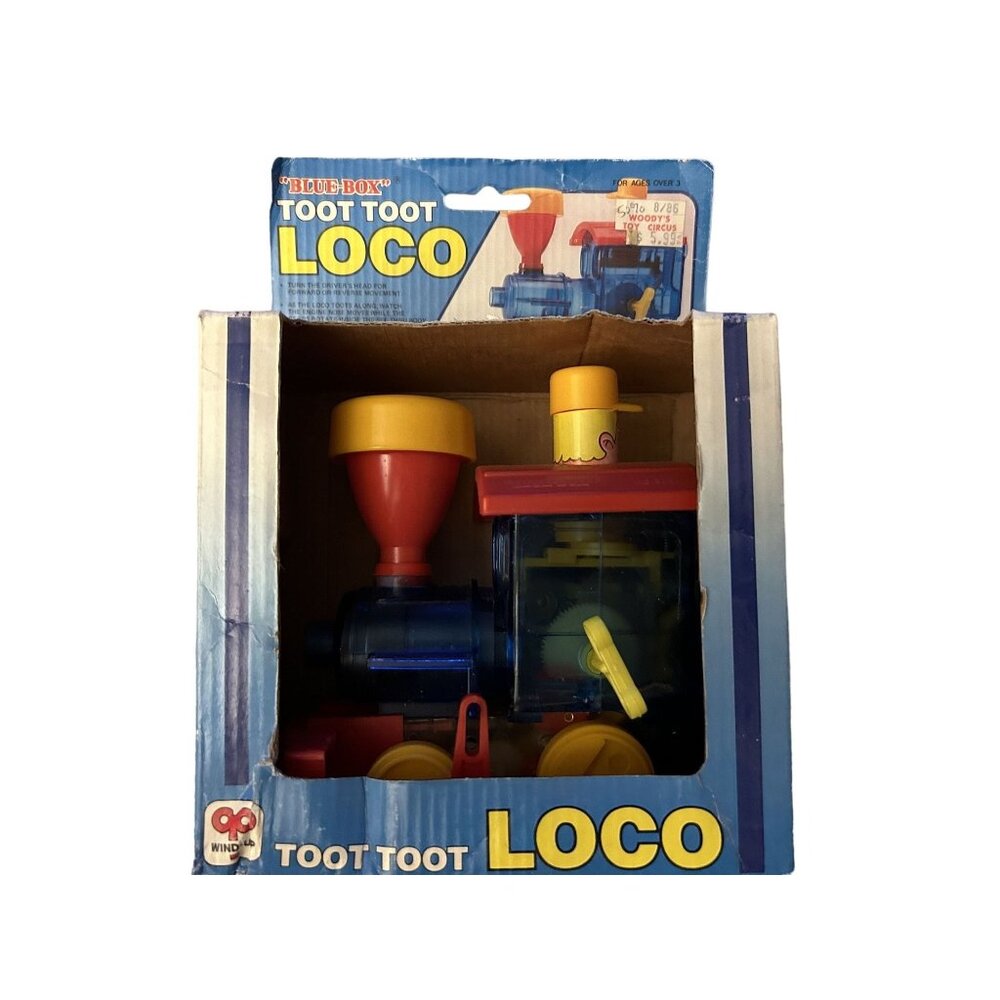 Vintage Toot Toot Loco Blue Box Train Engine Wind Up Toy